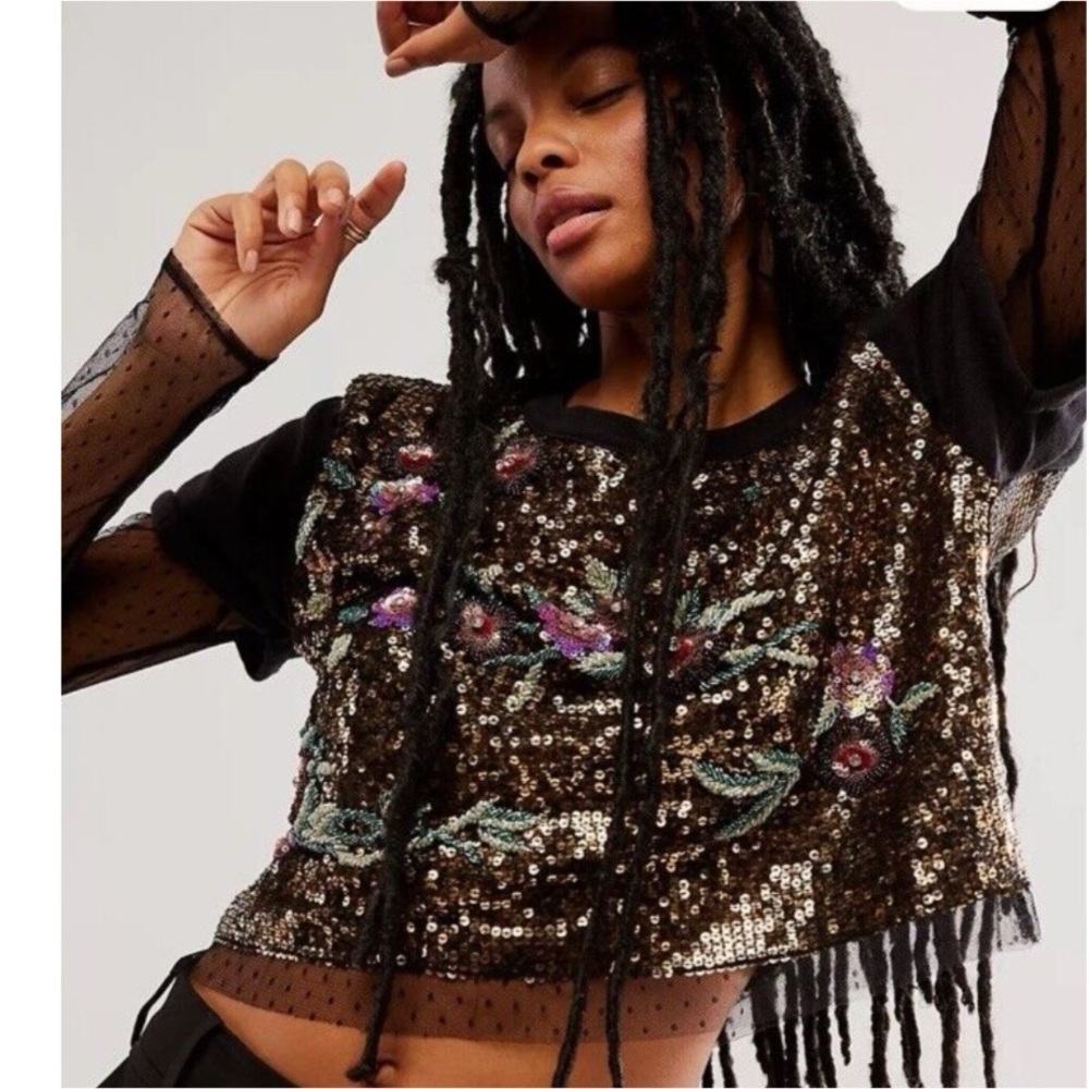 Free People / Life Of The Party Floral Sequined Top